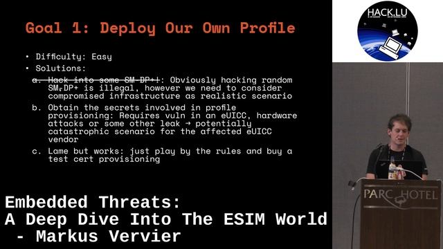 Hack.lu 2023: Embedded Threats: A Deep Dive Into The ESIM World - Markus Vervier смотреть онлайн