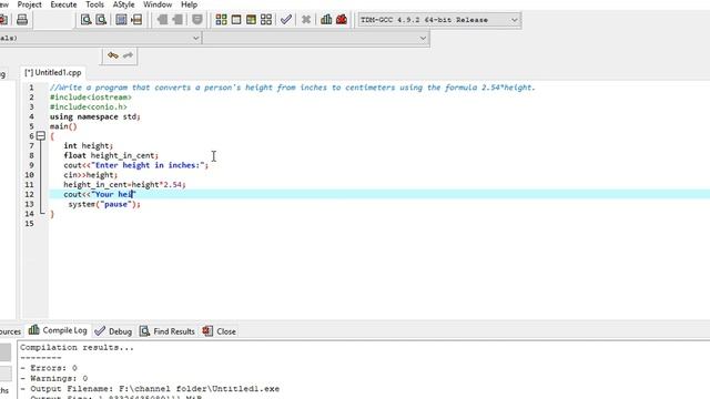 how to write a program that converts a person's height from inch to cm using the formula 2.54*heigh смотреть онлайн