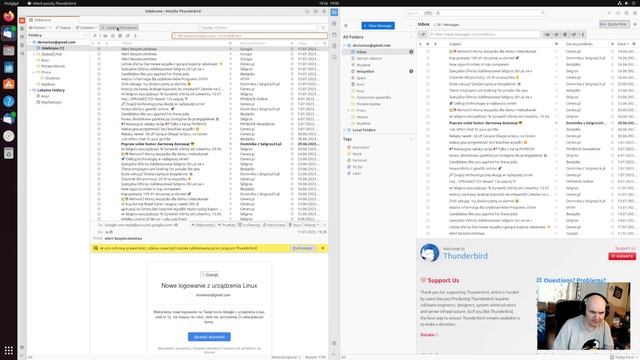 Klient poczty Thunderbird 102 vs 115 Supernova porównanie side by side w Linux Ubuntu 23.04 смотреть онлайн