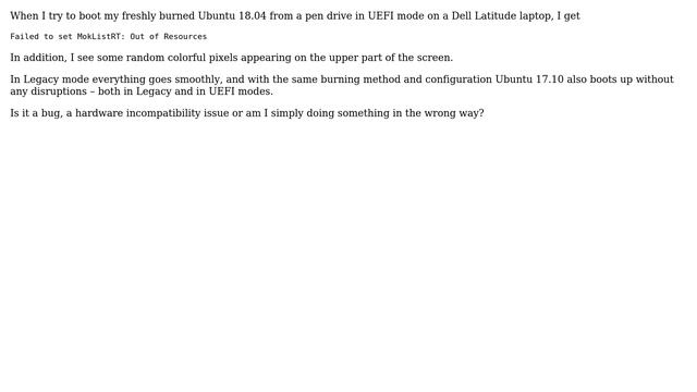 Ubuntu: Ubuntu 18.04 UEFI Boot Fails: 