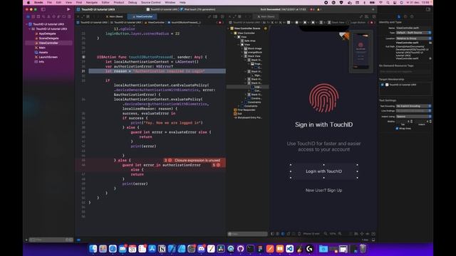 Xcode 13 Tutorial. Implementing TouchID and FaceID with Swift. смотреть онлайн