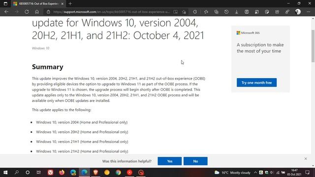 KB5005716 will now allow you, during the Windows 10 OOBE process, to upgrade to Windows 11 instead смотреть онлайн