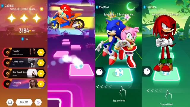Sonic Exe 🆚 Muscular Sonic 🆚 Sonic love Amy Rose 🆚 Knuckles Exe Sonic | Sonic Tiles Hop EDM Rush смотреть онлайн