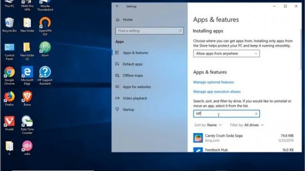 Uninstall HP Support Assistant 8 in Windows 10