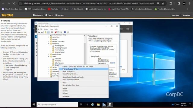 6.5.10 Create and Link a GPO : TestOut смотреть онлайн