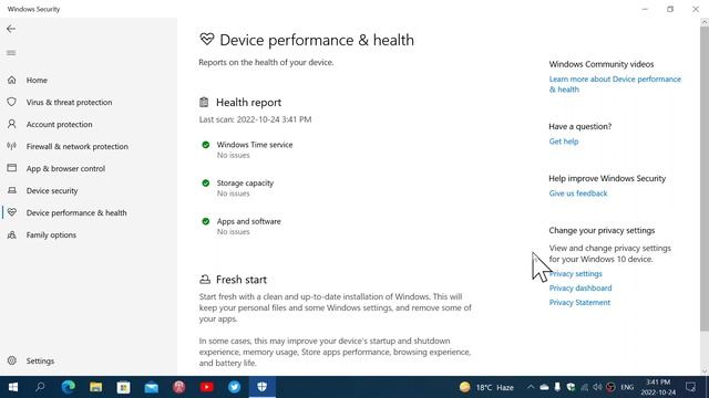 Windows 10 Security app Device performance and health смотреть онлайн