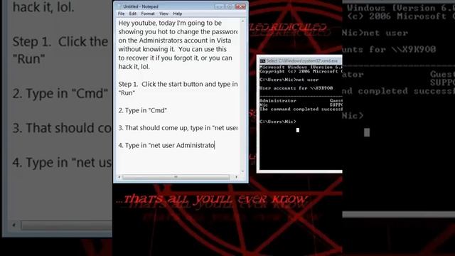 How to Hack/Recover Administrator Password on Vista смотреть онлайн