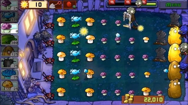 Plants Vs. Zombies - Level 7 - Melon-pult,Snow Pea,Puff-shroom - Night - Adventure 2