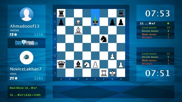 🇮🇳vs🇸🇪:ChessGameAnalysis[29]: NoviceLakhan7 India - Ahmadooof13 Sweden : 1-0 (By ChessFriends.com) смотреть онлайн