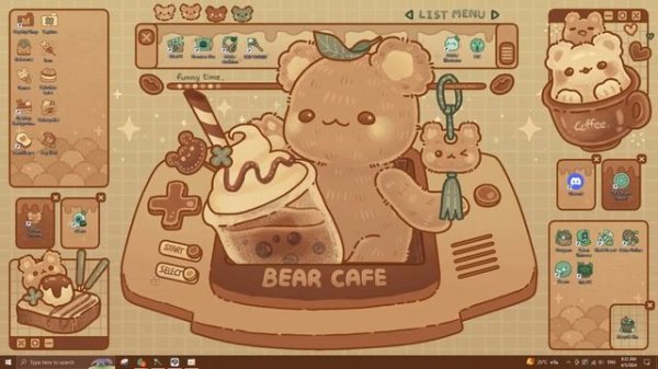 Decorate Desktop | Super Ultrawide | Bear Cafe Cozy Desktop Theme Wallpaper Organizer | Animated