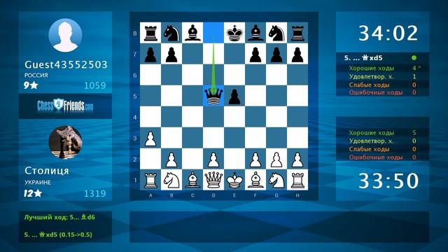 Chess Game Analysis: Столиця - Guest43552503 : 1-0 (By ChessFriends.com) смотреть онлайн