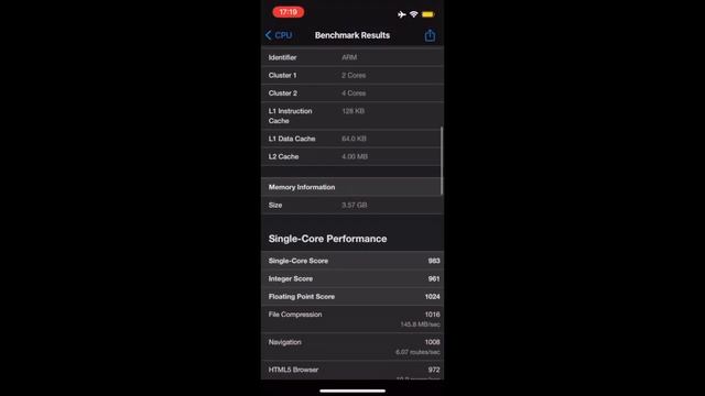 Geekbench 6.0 on iPhone mini 13 with iOS 16.4.1 on Power Save Mode смотреть онлайн