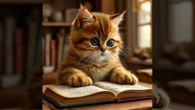 Пушистый котенок читает книжку смотреть онлайн