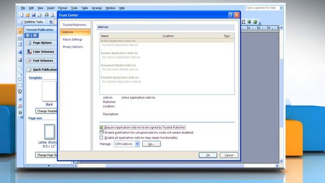 Microsoft® Publisher 2007: View or change add-in security settings on Windows® XP смотреть онлайн