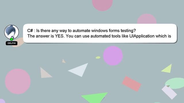 C# : Is there any way to automate windows forms testing? смотреть онлайн