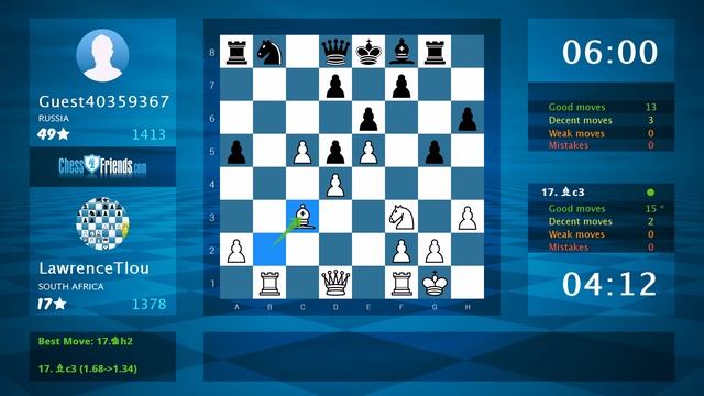 Chess Game Analysis: LawrenceTlou - Guest40359367 : 1-0 (By ChessFriends.com) смотреть онлайн