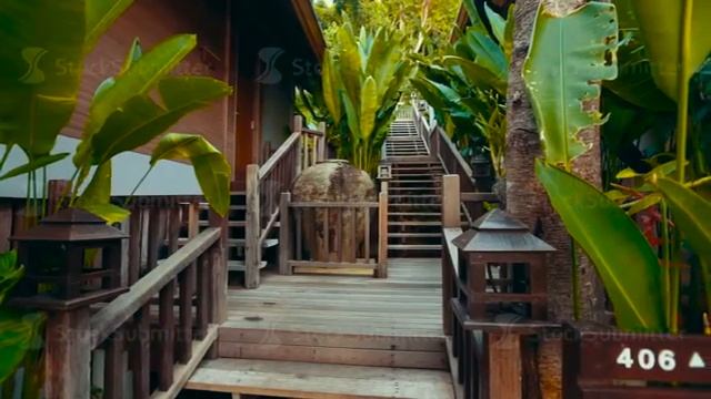Phuket, Thailand, November 27, 2016 The interior of the small one-story wooden hotel on the island смотреть онлайн