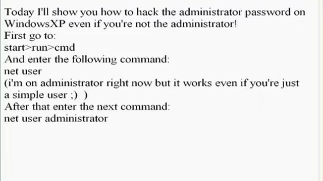 How To Hack The Administrator Password On WindowsXP смотреть онлайн