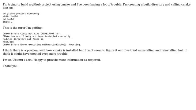 Ubuntu: CMake Error: Could not find CMAKE_ROOT? смотреть онлайн
