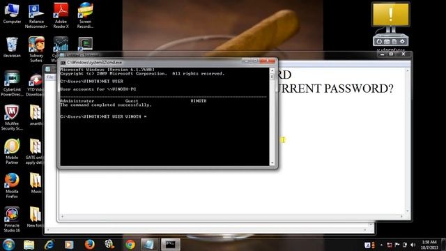 how to change windows password using command prompt in windows 7 смотреть онлайн