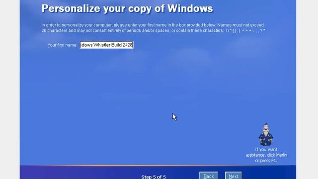 Windows Whistler Build 2428 OOBE смотреть онлайн
