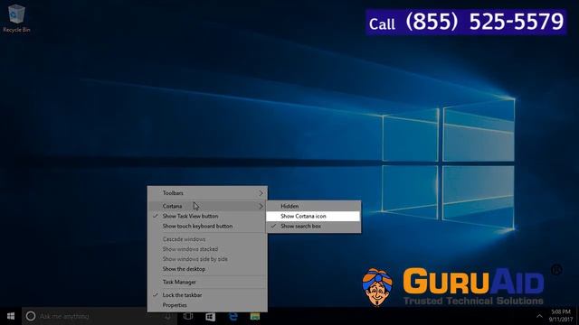 How to Replace Cortana Search Box with Cortana Icon on Windows® 10 Taskbar - GuruAid смотреть онлайн