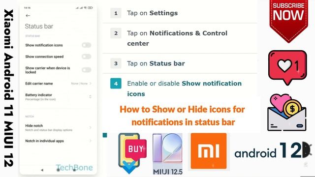How to Show or Hide icons for notifications in status bar Xiaomi Android 11 MIUI 12 смотреть онлайн