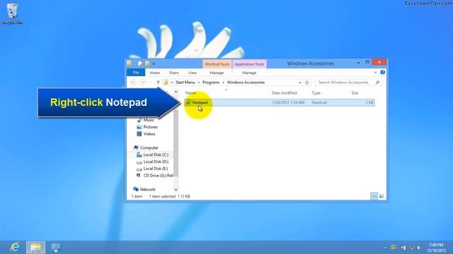 Windows 8 - Adding notepad as a shortcut on desktop (using mouse) смотреть онлайн