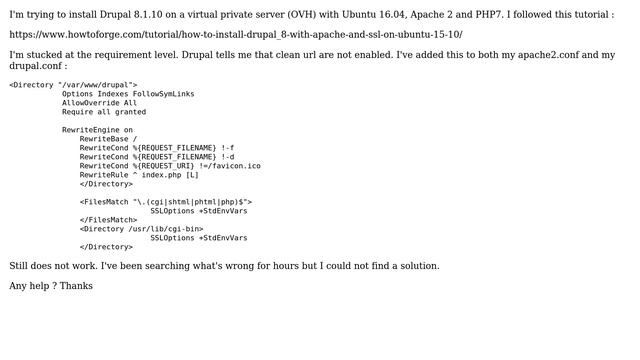 Ubuntu: How to enable clean url with Ubuntu 16.04, Drupal 8.1.10 and Apache 2? смотреть онлайн