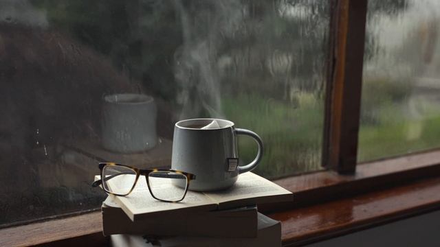 30 MINUTES of Relaxing Rain Against a Window with Hot Drink and Book, 4K смотреть онлайн