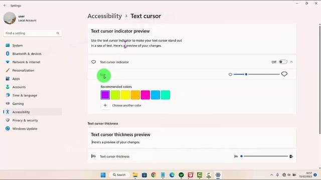 Windows 11 Home : How to adjust text cursor indicator size