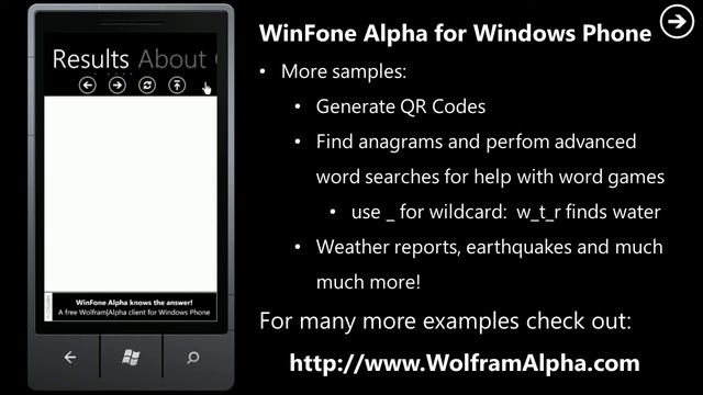WinFone Alpha - Wolfram|Alpha client for Windows Phone 7 смотреть онлайн
