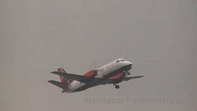 Loganair Saab 340A G-LGNC In The New Tartan Livery On LM246 Taking Off At Manchester Ap On 25/09/17 смотреть онлайн