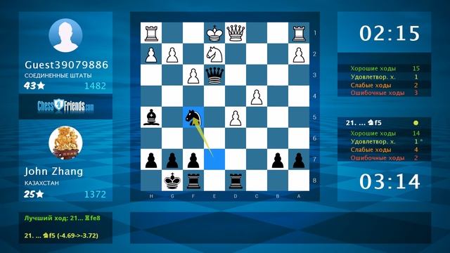 Chess Game Analysis: Guest39079886 - John Zhang : 1-0 (By ChessFriends.com) смотреть онлайн