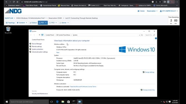 Netlab CCSIA WINDOWS 10 admin Lab 7 connecting through remote desktop смотреть онлайн