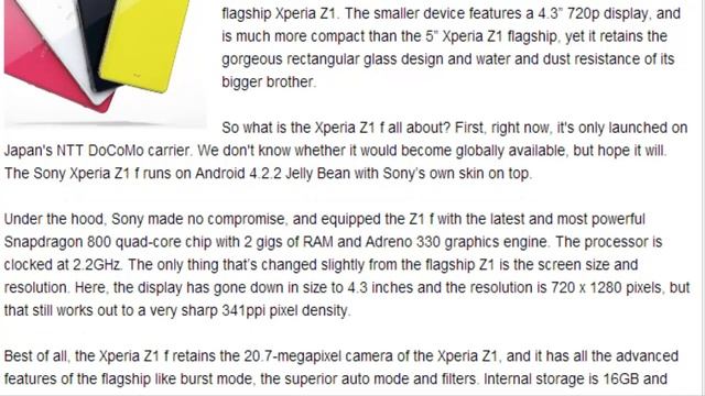 Sony Xperia Z1F(4.3',S800,Android 4.2.2) смотреть онлайн