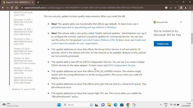2023-08 Cumulative update preview for windows 11 | KB5029332 | KB5029351 | whats new ? смотреть онлайн