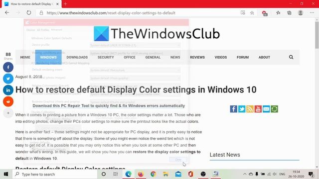 How to restore default Display Color settings in Windows 10 смотреть онлайн
