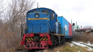 ТГМ4А-2104 в начале и ТГМ4Б-0023 в конце с контейнерным грузовым составом