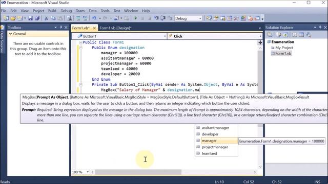 P37 | Windows Application to Create Enumeration named Designation and take 5 Designations | VB.Net смотреть онлайн