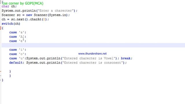 Program For Entered Charecter Is Vowel Or Consonent In JAVA