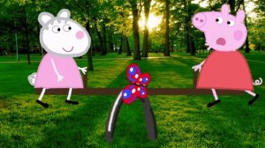 Свинка Пеппа и Овечка Сьюзи поймали красивую бабочку