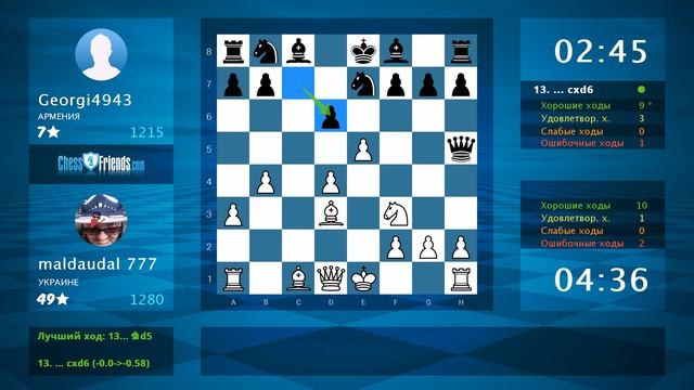 Chess Game Analysis: maldaudal 777 - Georgi4943 : 1-0 (By ChessFriends.com) смотреть онлайн