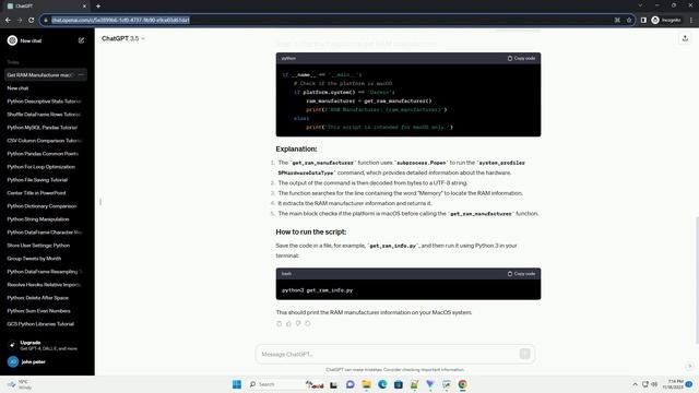 How do I get the RAM manufacturer on MacOS using Python 3 смотреть онлайн