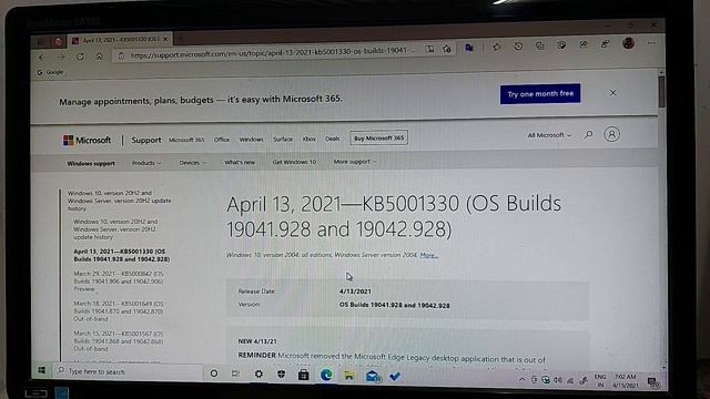 2021-04 Cumulative Update For Windows10 Version 20H2 For x64- based Systems(KB5OO1330) смотреть онлайн