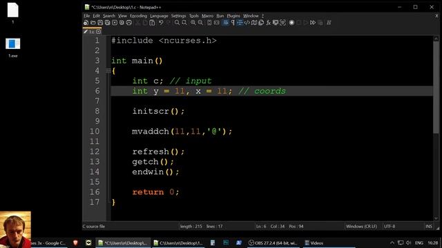 14) C language. Roguelike game @ NCurses: movement смотреть онлайн