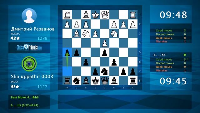 Chess Game Analysis: Дмитрий Резванов - Sha uppathil 0003 : 1-0 (By ChessFriends.com) смотреть онлайн