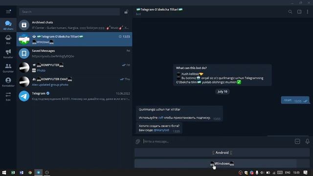 BUGUNGI VIDEO ROLIGIMIZDA WINDOWS TELEGRAMNI TILINI O'ZBEKCHA QILISH! смотреть онлайн