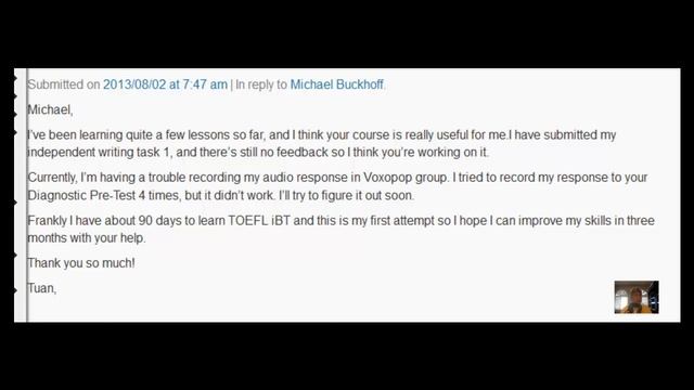 Online TOEFL Course Comments to Tuan: "I think your course is really useful for me" смотреть онлайн