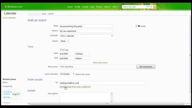 Creating an Event in Windows Live Calendar смотреть онлайн